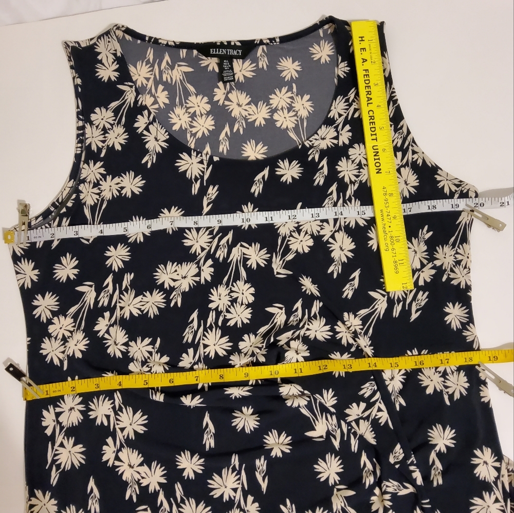 Ellen Tracy Black/White Floral Print Sleeveless Side Knotted Wrap Dress Size L - Picture 4 of 9